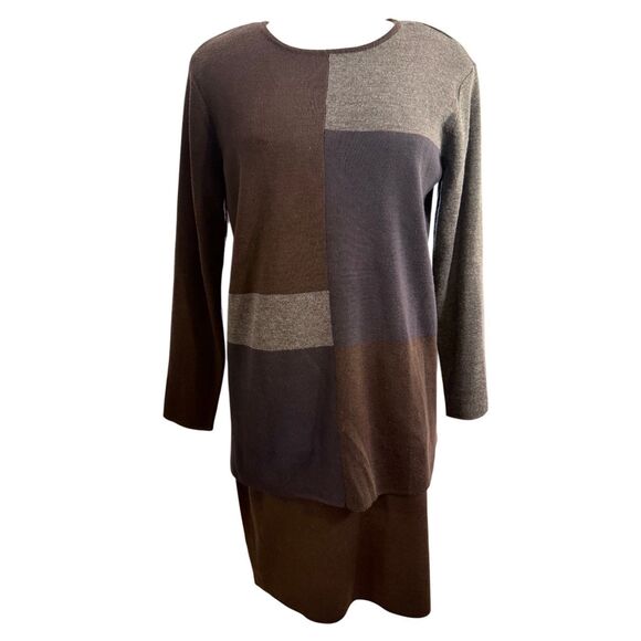 NWT Nina Leonard 2-Pc Set Color Block Sweater & Solid Skirt Sz. Large - Picture 2 of 11